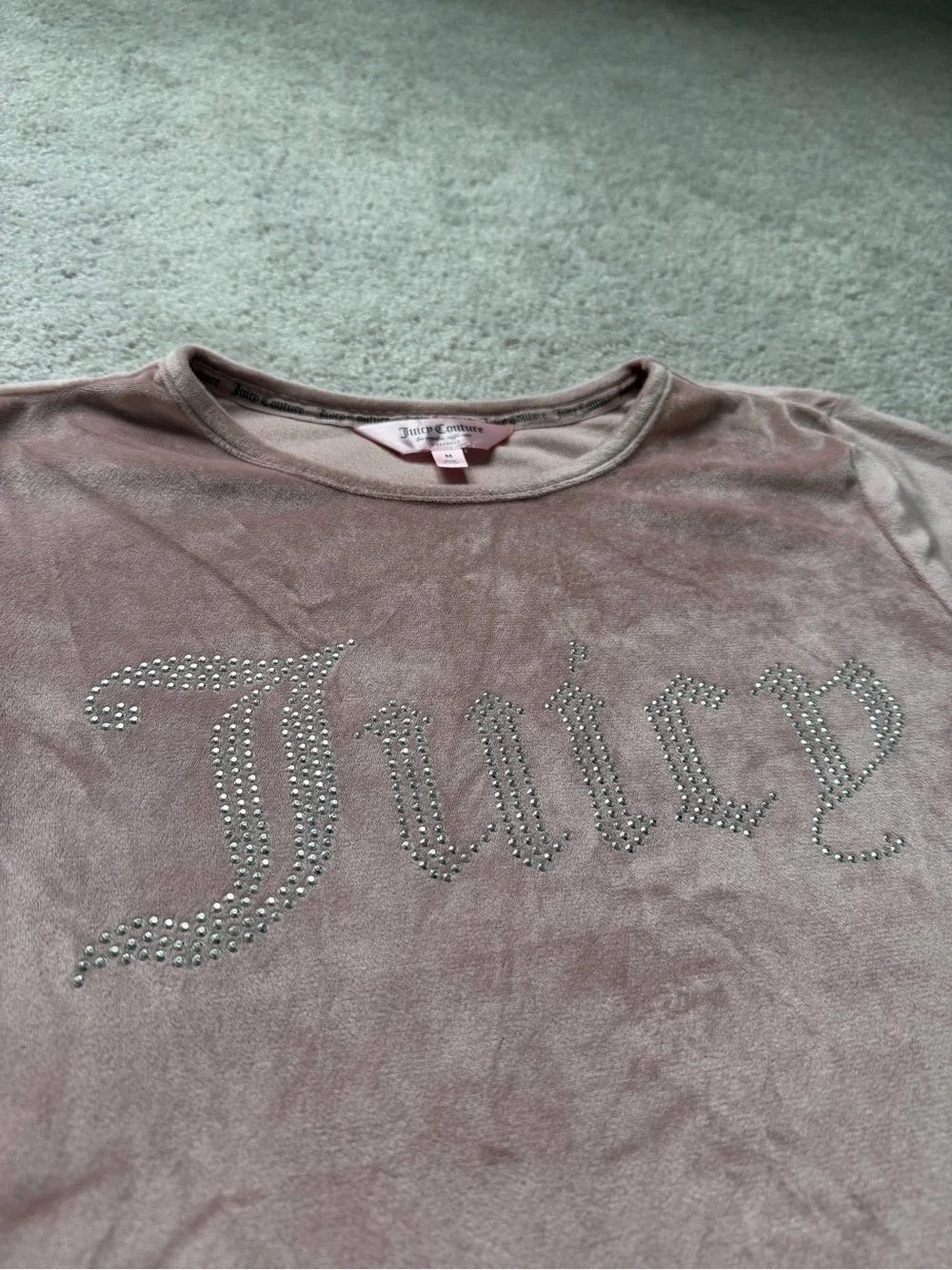 Juicy Couture Dusty Pink Velour Tee & Shorts Set with Rhinestone Logo